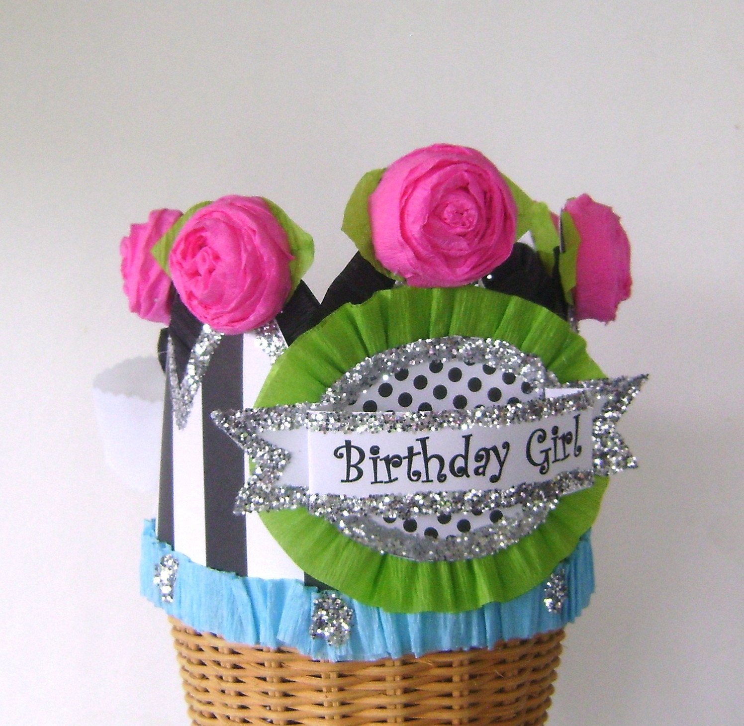 Birthday Party Crown/Hat - adult or child- black and white stripe Birthday Girl or customize Il_170x135