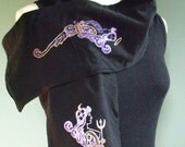 Black Jersey Knit Hat and Scarf Set Screen Printed with Metalic Purple and Gold Angel/Devil with Nautical Star