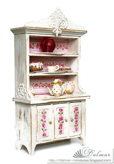 Pink Buffet 1:12 Dollhouse Miniature Vintage Art Decor Shabby Chic French Style Home Decor