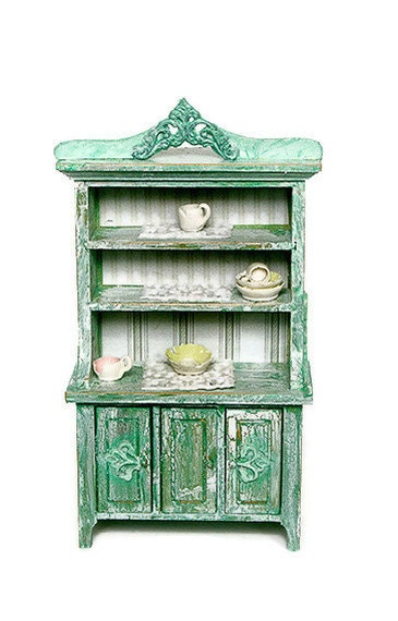 Green Buffet 1:12 Dollhouse Miniature Vintage Art Decor Shabby Chic French Style Home Decor