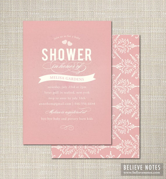 BABY SHOWER 25 Customized Baby Shower Invitations "Hearts and Banner"