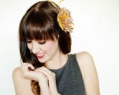 Gold and Plum Floral Print Flower Fascinator