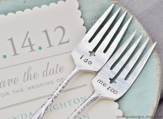 I Do, Me Too - Vintage Wedding Cake Fork Set Personalized with Your Wedding Date by jessicaNdesigns on Etsy