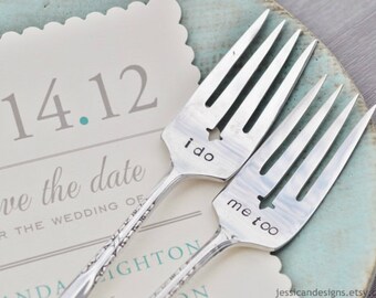 I Do, Me Too - Vintage Wedding Cake Fork Set Personalized with Your Wedding Date by jessicaNdesigns on Etsy