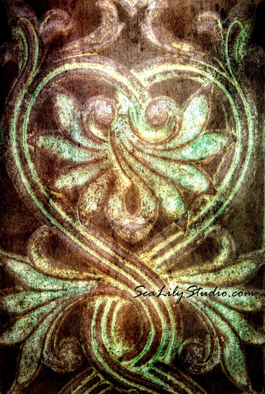 Love 8x12 : gothic scroll photo art nouveau metal sculpture cemetery photography green patina home decor fine art print valentine