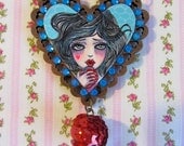 Snow White and the Apple Hand Painted Heart Pendant