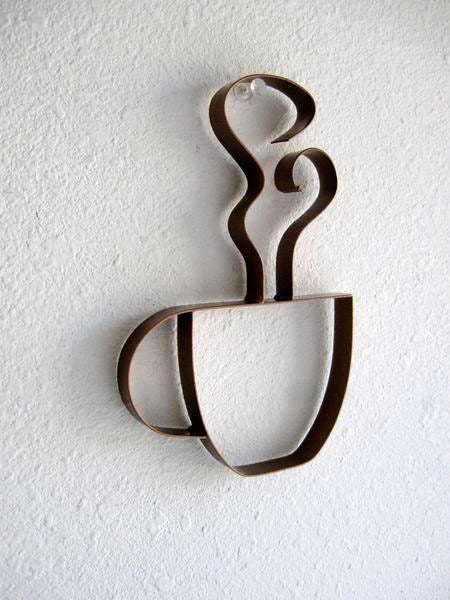 Coffee Cup Metal Wall Decor - Single, Brown