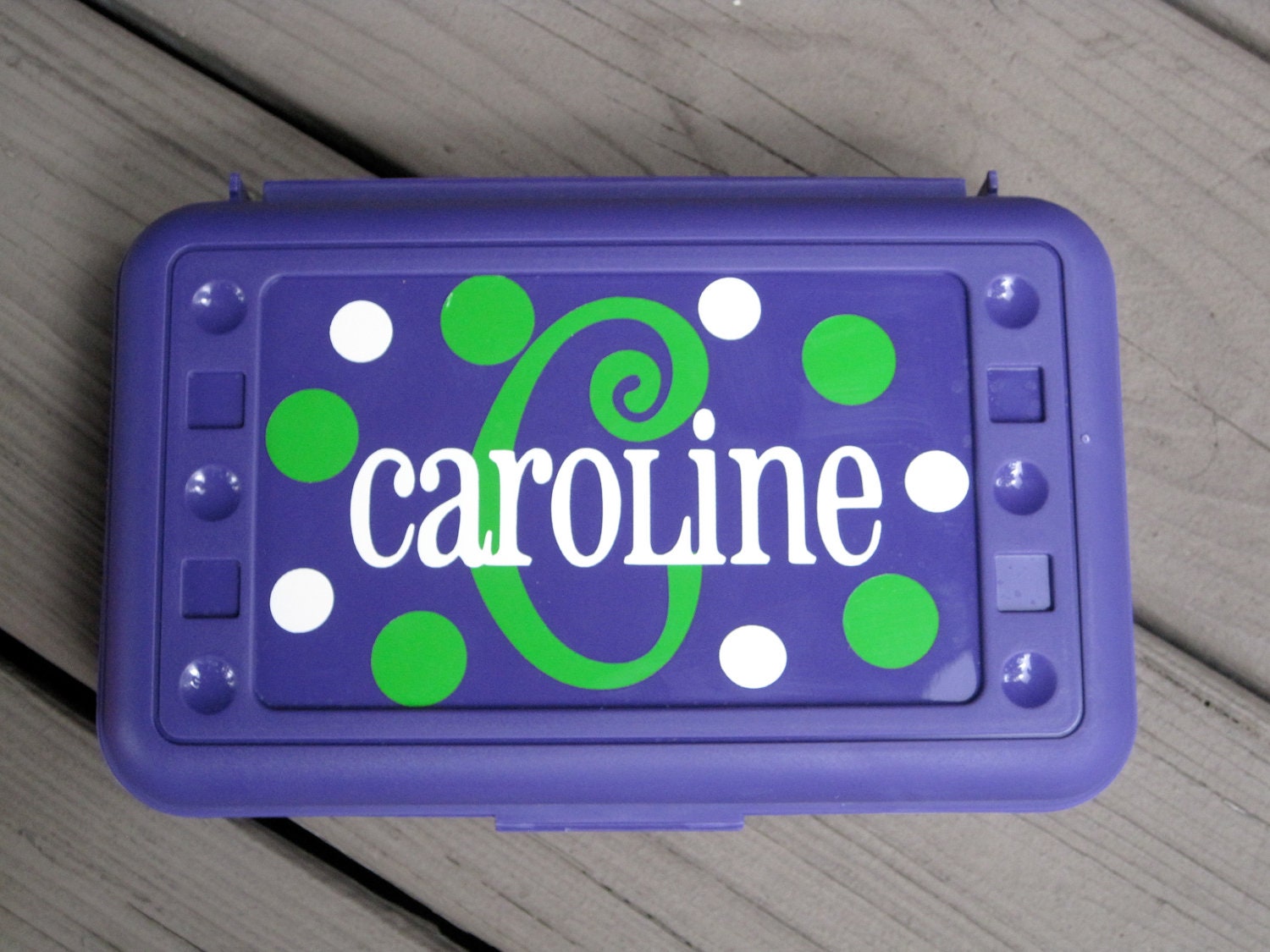 BACK TO SCHOOL-Personalized Polka Dot Pencil Box/ Art Supply holder