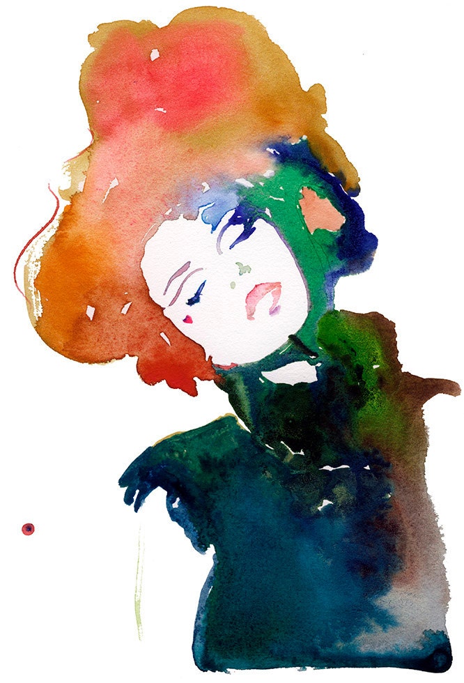 Print of Watercolor Painting, Fashion Illustration. Titled - Model ink