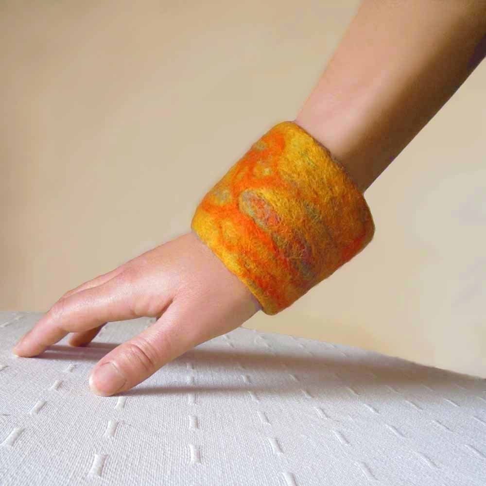 felted cuff - bracelet -Orange colored sky-