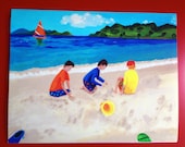 Children playing in the beach limited print