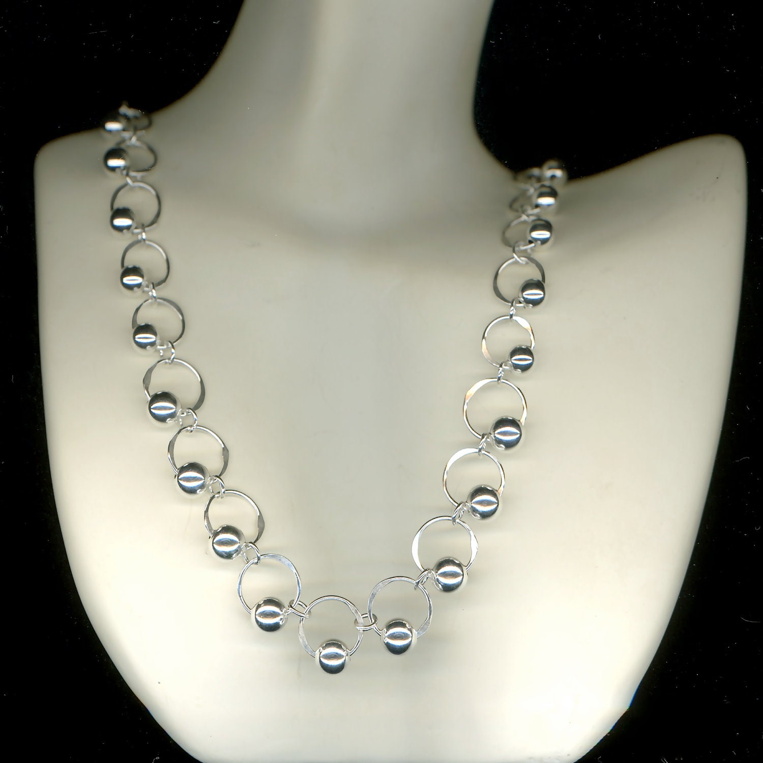 Beaded Necklace Silver Circles, Sterling Chain Necklace, Necklace Beaded Circles, Beaded Link Necklace, Beaded Chain