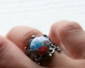 Flower Ring - Tangerine and Turquoise