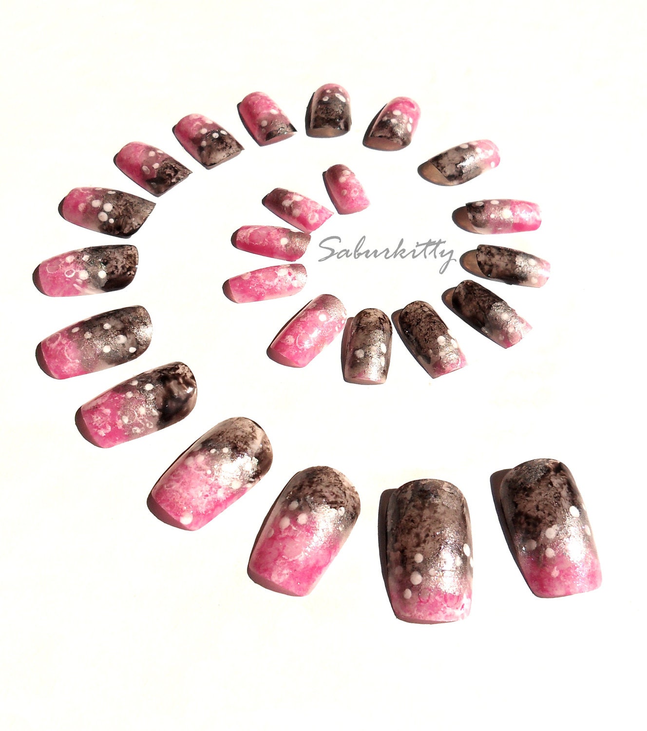 Pink Geode Slice Nails body jewelry fake acrylic black artificial grey women gray white agate rock nail art marble 24 count w/ Glue