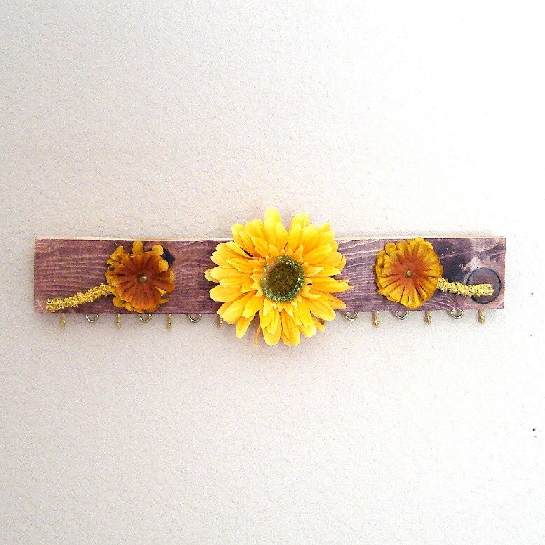 Jewelry hanger - Forest flowers - repurposed from scrap wood by Lolailo