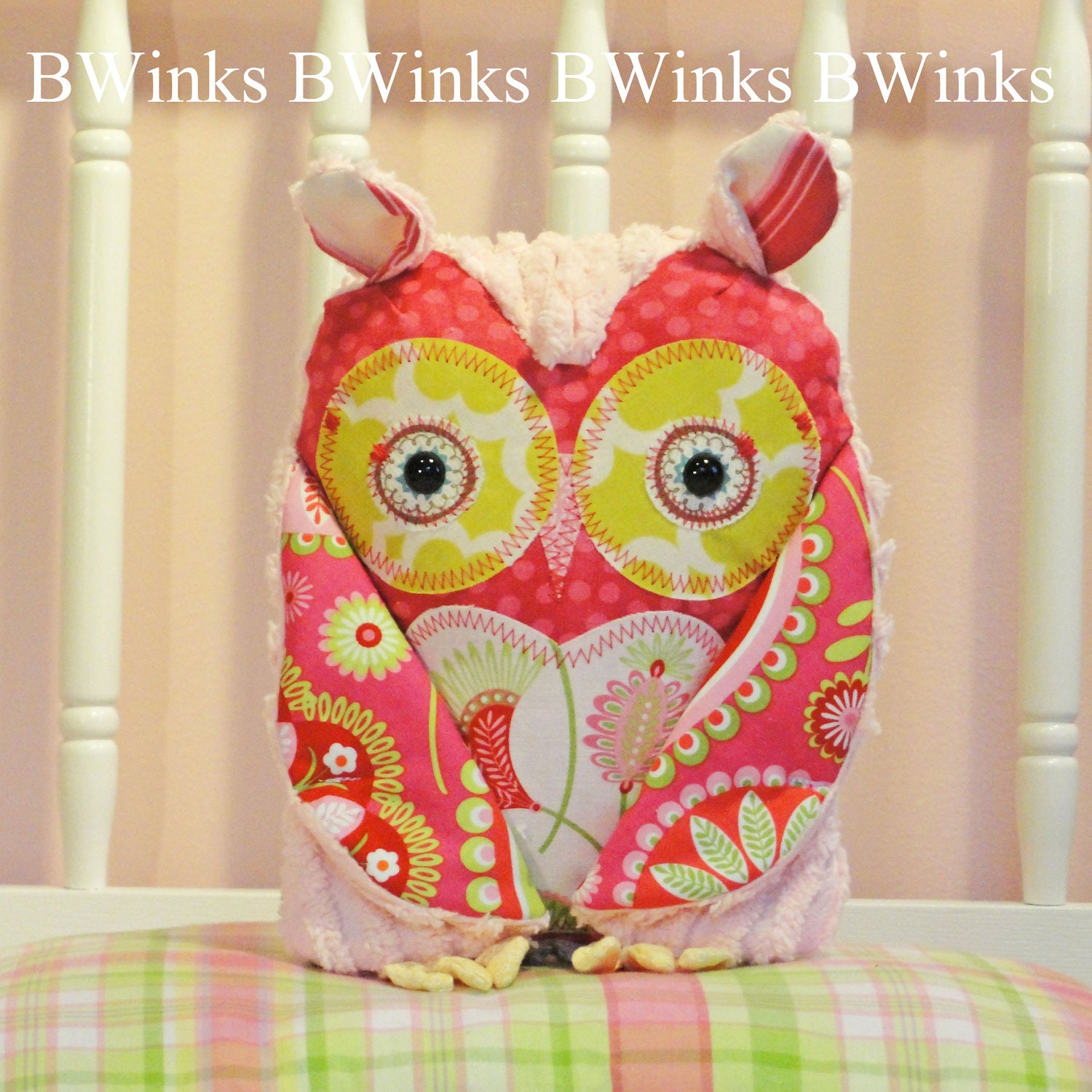 Plush Owl Pillow Toy  - Owl Baby Nursery Pillow - Pink Chenille Girl Owl Plush Owl Decor - The Rebecca Collection - No.77 LIMITED III