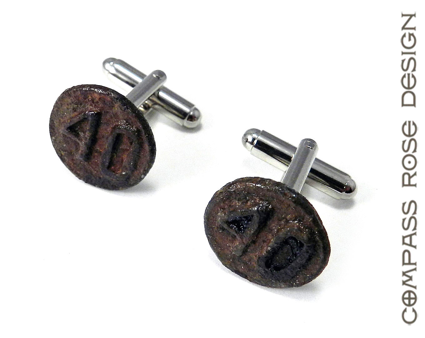 Mens Steampunk Cufflinks Soldered Vintage Brass Railroad 1940 Date Nail Vintage Upcycled Mens Cuff Links by Compass Rose Design
