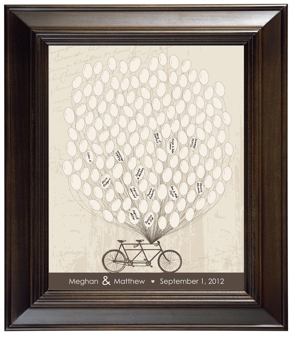 Original Guest Book Ideas Unique Wedding Guest Book Alternative Tandem Bicycle with balloons personalized wedding gift wedding keepsake 150