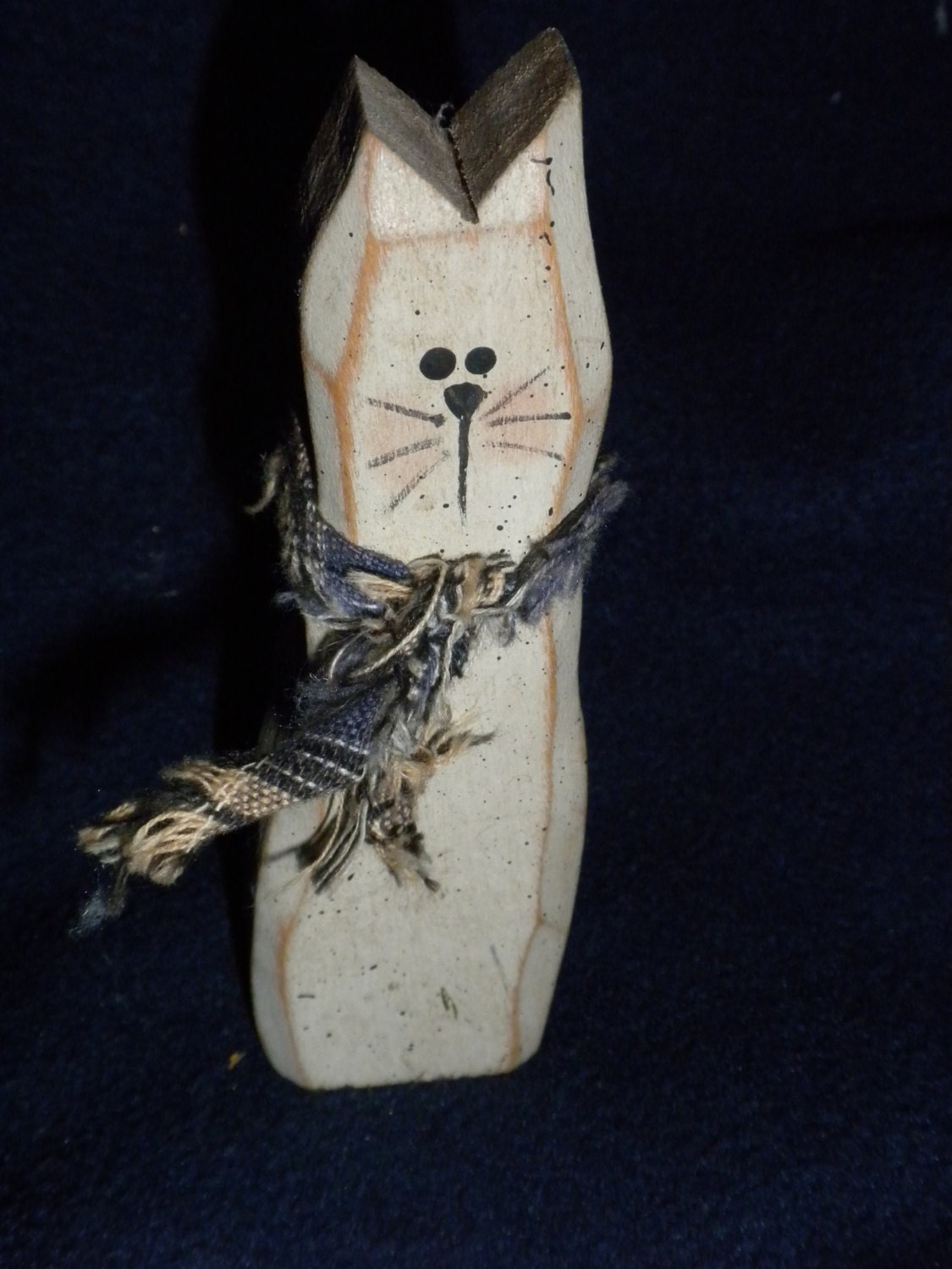 Wood Country Folk Art Primitive Blue Kitten Cat Shelf Knick-Knack - PROCEEDS for Sandy's 4H Pygora Goat Fund