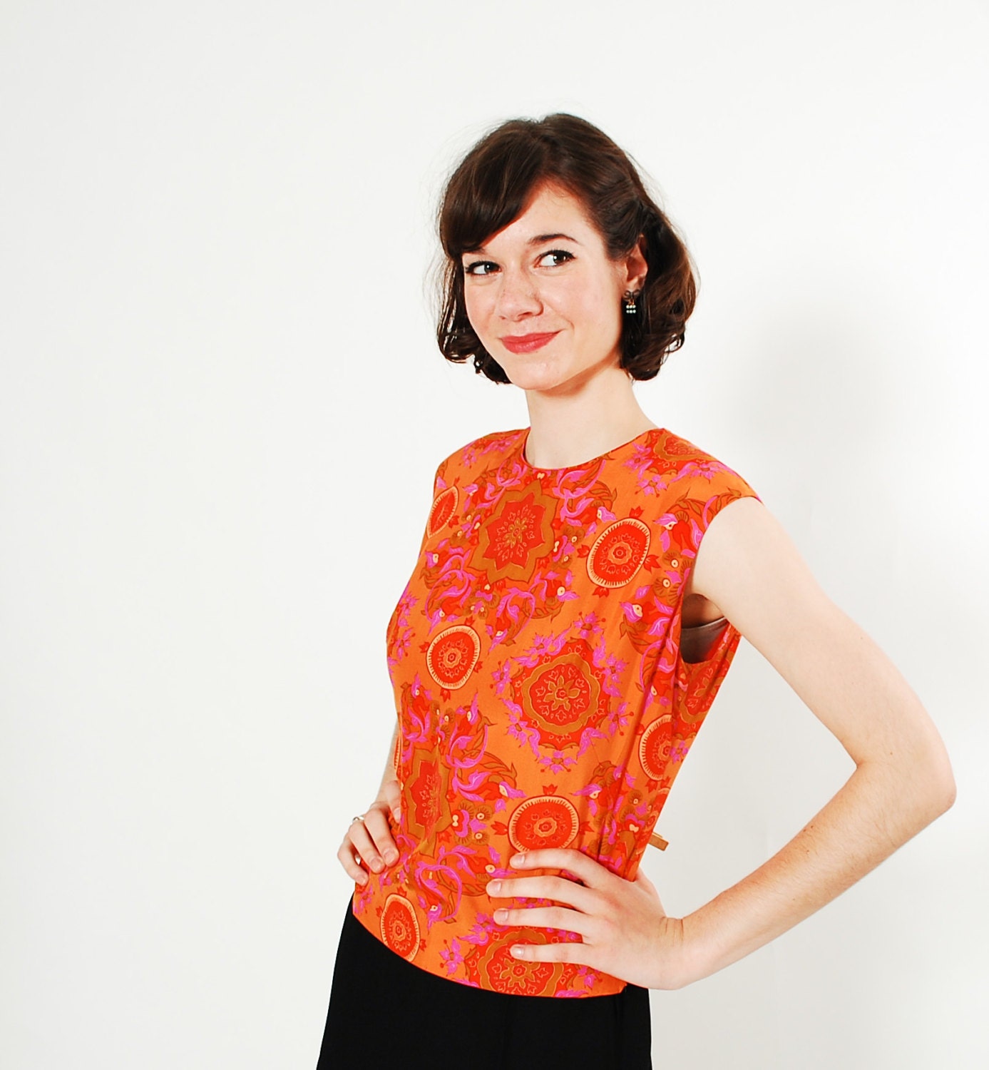 1960s Silk Blouse - Vintage 60s Blouse - Imperial Garden