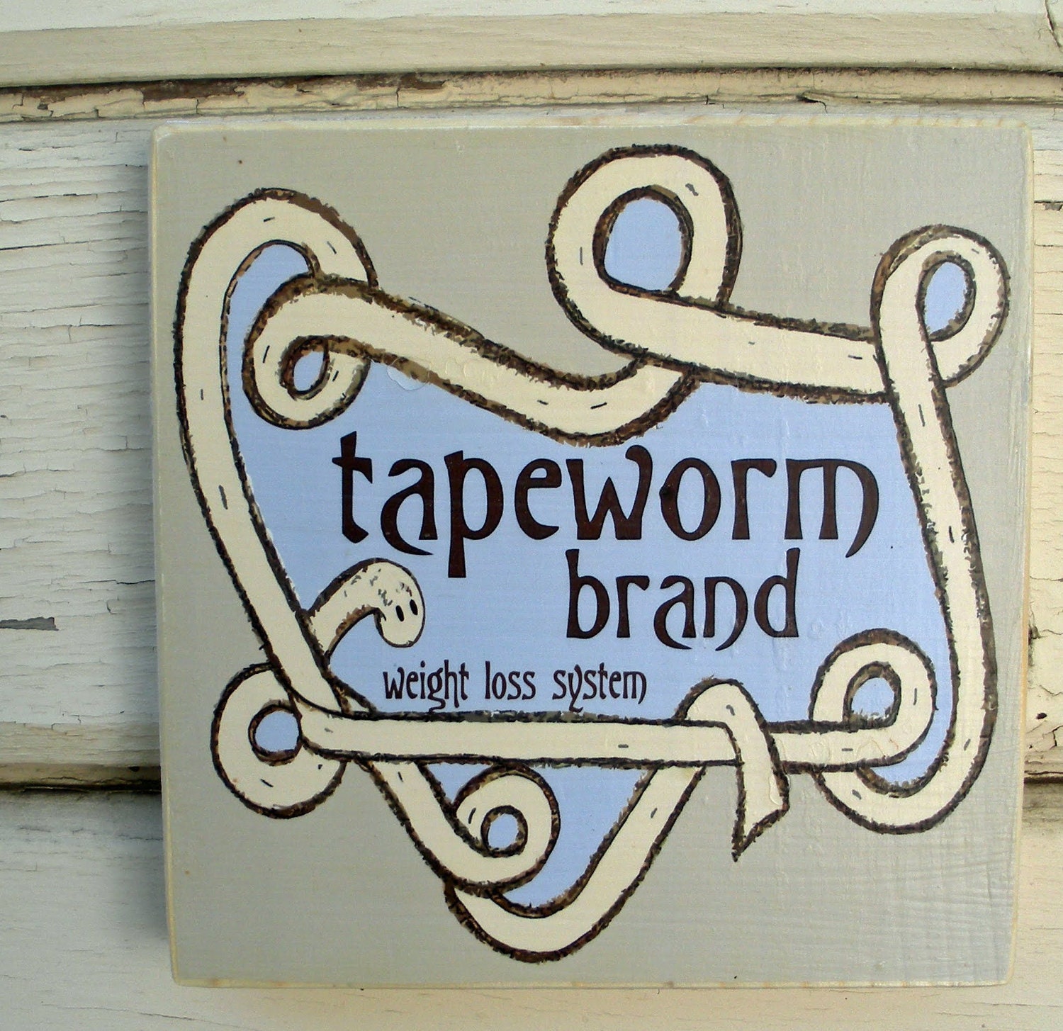Tapeworm Weight Loss Wall Plaque -Funny Wall Art - Mixed Media Wood