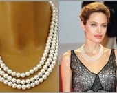 Angelina Jolie's Inspired  Classic Multi Strand Pearl Necklace Perfect for Bride, Wedding, Bridesmaids And Formal
