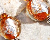 on Vacation / Amber Glow Dangle Earrings - Fabulous Handmade Orange Lampwork Glass Beads - Genuine Silver Leaf Murano - Bali Pin