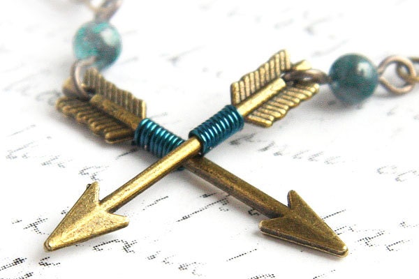 Teal Arrow Earrings. Join Hunger Games Fashion Craze. Blue Green Azurite Chrysocolla Stone Bead. Archery Hunt Wilderness Minimal Geometry