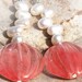 on Vacation / White Freshwater Pearl Earrings. Pink Watermelon Quartz. Sterling Silver. Carved Pumpkin Stone. TAGT