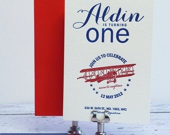 1st Birthday Letterpress Invitation - Biplane