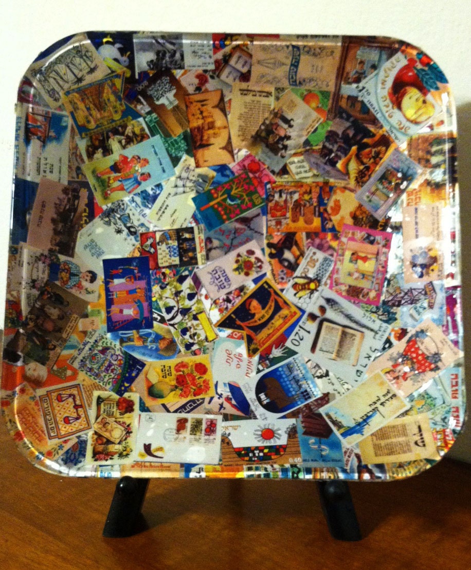 ROSH Hashana New Year  Collaged APPLE & HONEY Platter with B O N U S Honey dish