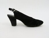 Vintage 1930s 1940s Shoes Peep Toe Black Suede Size 7 7.5 8