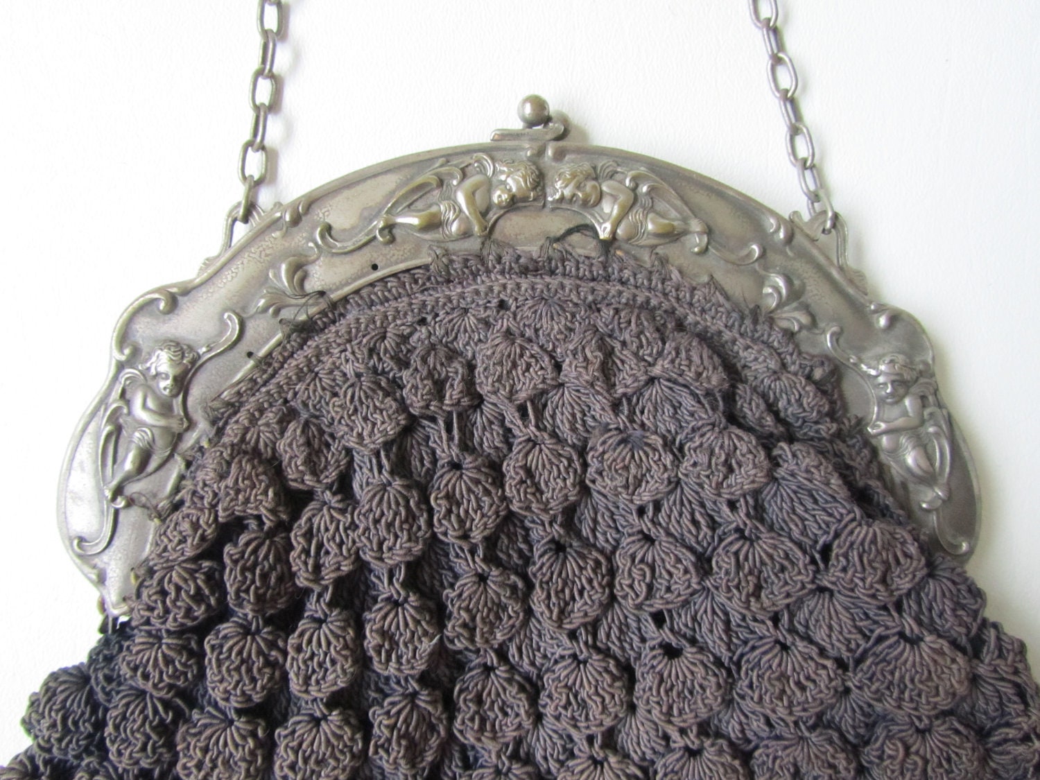 1920s Purse 1930s Corde Purse - Vintage Handbag with 1920s Cherub Silver Frame