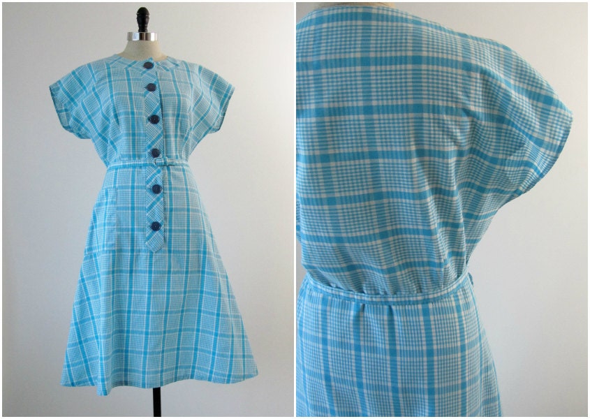 1940s Dress - 1950s Plus Size Dress - Chevron Plaid Day Dress 2X 3X