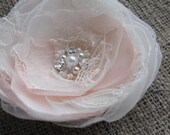 Wedding vintage inspired bridal accessory Hair clip Ivory Blush Flower lace Rose fascinator rhinestone pearls 3 inch