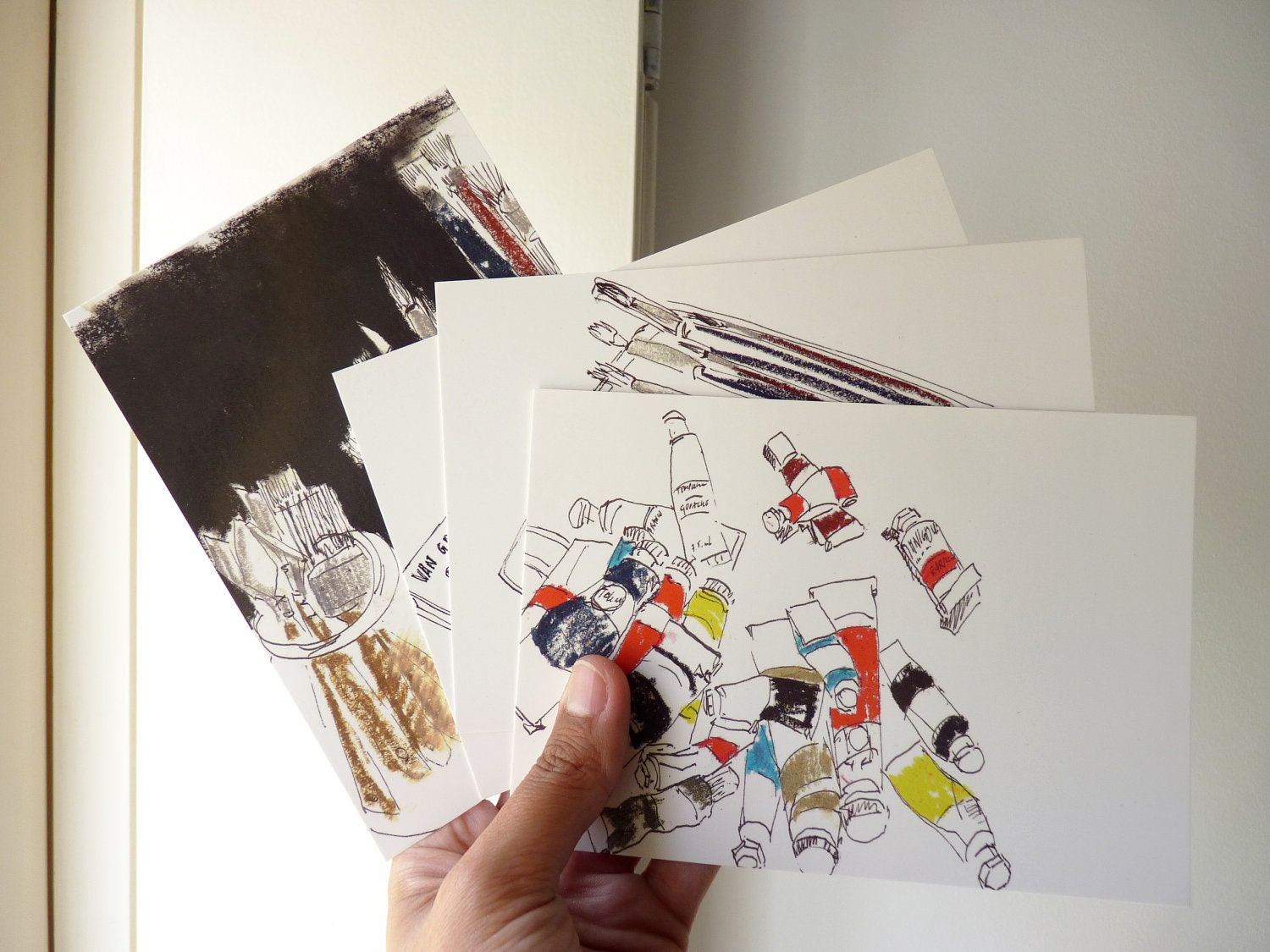 POSTCARDS set of 4 with envelopes - still life series atelier scenes