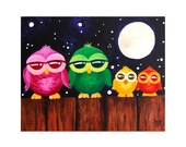 Childrens Wall Art PRINT, Colorful Owls On A Fence, 10x8, Nursery Wall Art for Kids