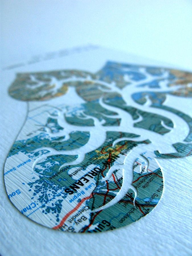 6" x 6". Custom paper cut art. Three Map Hearts. Personalized Locations. Original Paper Cut Art by PaperCutWorks
