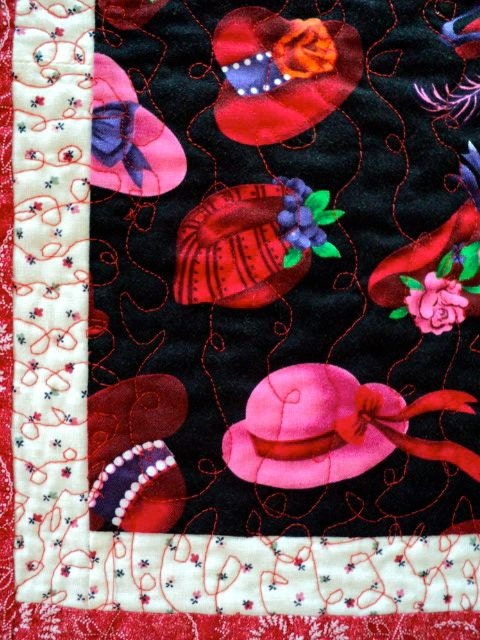 Red Hat Ladies - Quilted Table Topper / Centerpiece - 12-1/2" wide x 17" long