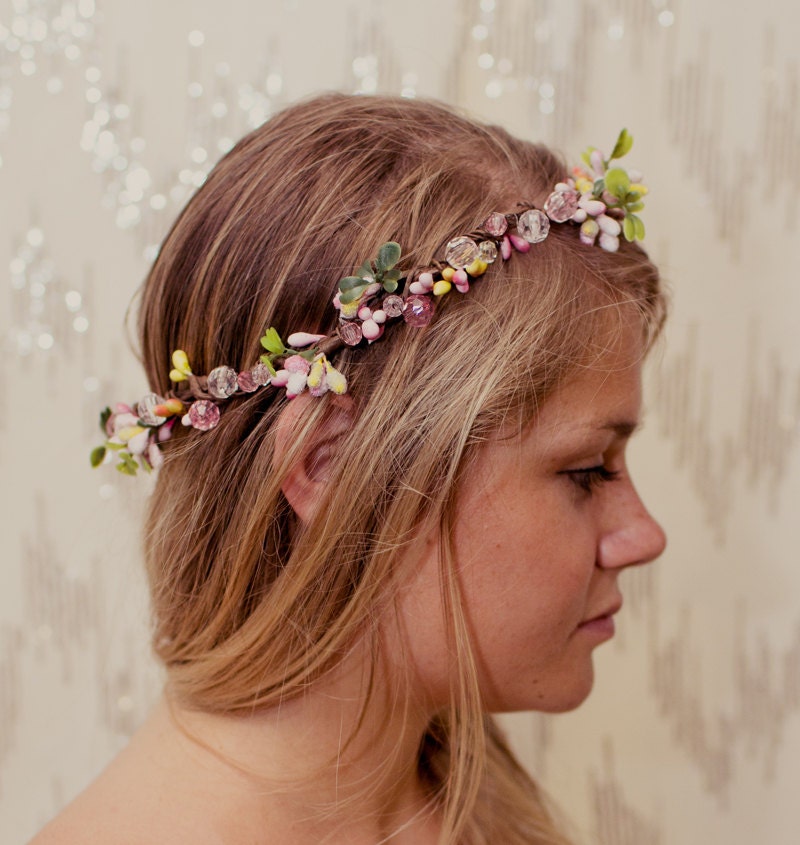 Pink Garden Fairy Jewel Nature Crown - neesiedesigns