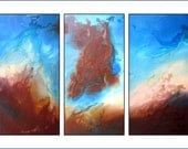 15% OFF SALE. Huge Blue Brown Original Painting. Panel. Modern Art. Large 45".  Title "Earth and Sky by R Schoeffel