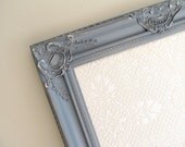 FABRIC MAGNET BOARD Grey Ivory Distressed Decor Wedding Baroque Picture Frame Nursery Bulletin Board Message Board Cottage Office Kitchen