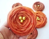 Fall Collection "Brown & Orange" Chiffon Roses Handmade Appliques Embellishments(5 pcs)
