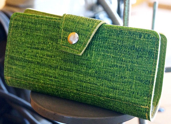 Atomic Green Checkbook Wallet - 60's upholstery vinyl - Vegan