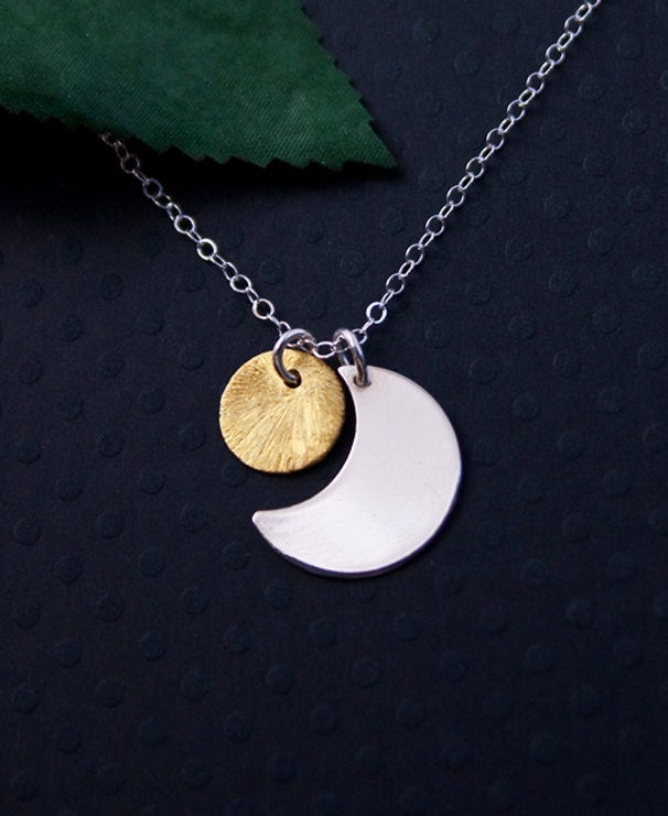 STERLING SILVER Jewelry. Sun and Moon Necklace. 24K Gold Vermeil Necklace, Anniversary, Love, Spiritual,Special Gift