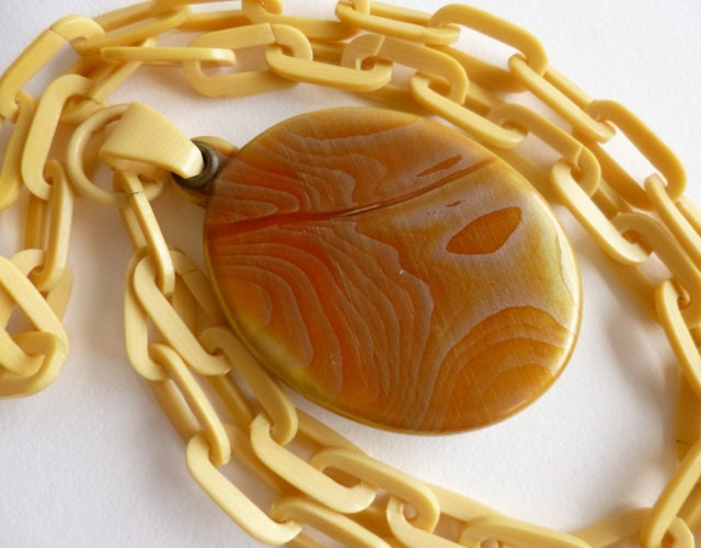 SALE Rare Antique 1920s Celluloid Art Deco Locket Necklace