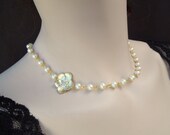 Bridal Pearl Necklace, Ivory Swarovski Pearls, Gold Flower, Delicate, Vintage Style Necklace, Gold Bridal Necklace, Pearl, Gold, ABBY
