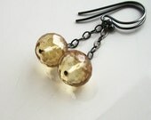 Honeysuckle Yellow Quartz Dangle Drop Earrings, Oxidized Sterling Silver, On Sale