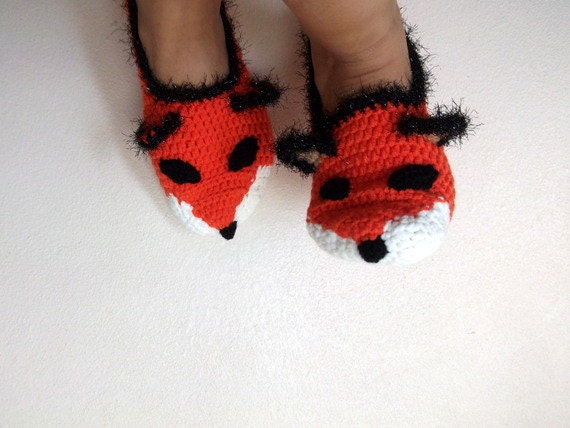 Fox Slippers-Foxy-Home Slippers-women, men, children, teens,renard,Winter Warm -Unisex Funny Chunky Crochet Fox-Fathers Day