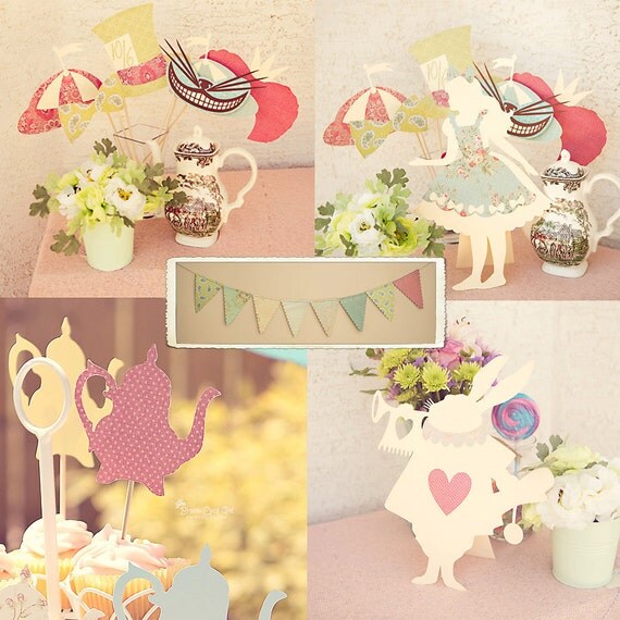 Alice in Wonderland Wedding "Drink Me" Party Tags- Kraft/Turquoise- Set of 12